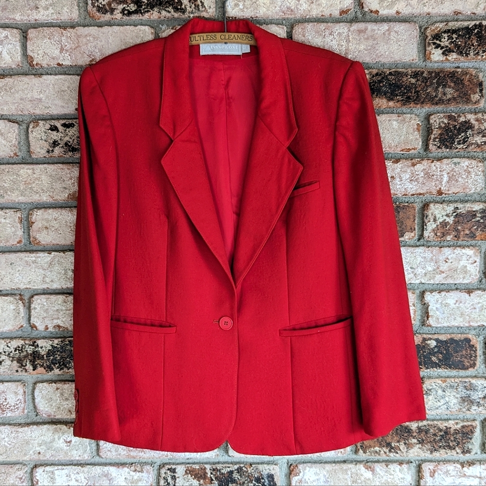 🪡 Evan Picone Red Worsted Wool Blazer Vintage Size 12